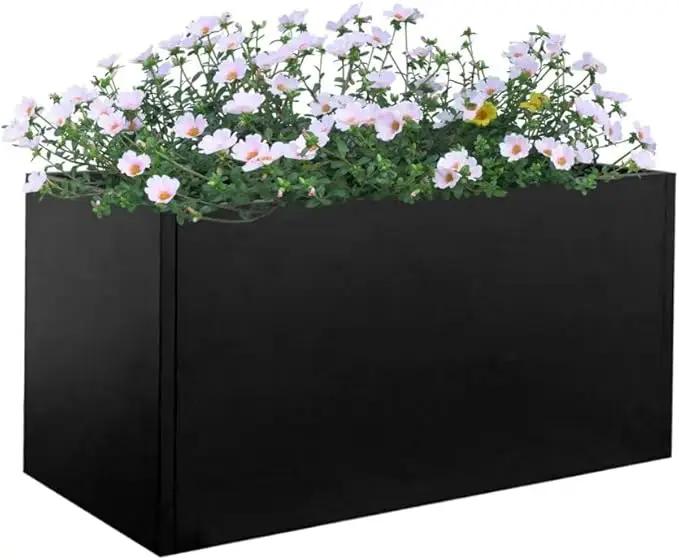 Black Planter Box Galvanized Steel Metal Planter Rectangular Indoor Large Outdoor Planters Steel Metallic Heavy Flower Pot 36In x 12In x 16In Commercial Residential for Patio, Deck, Backyard, Garden by GreenHaven Gardens