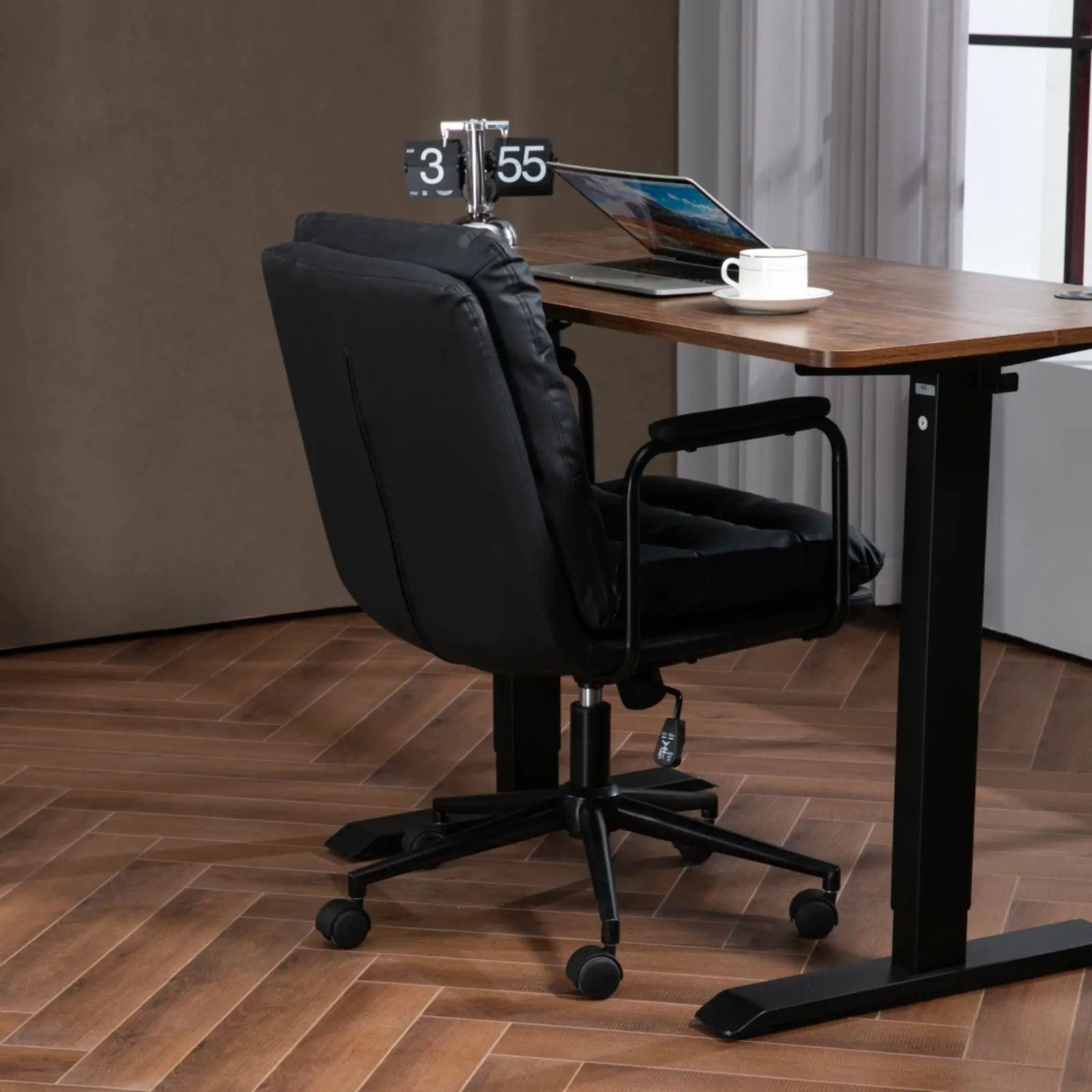 Office Chair, Mid Back Home Office Desk Task Chair With Wheels And Arms Ergonomic Computer Rolling Swivel Chair With Padded Armrest by HouseOfZazla