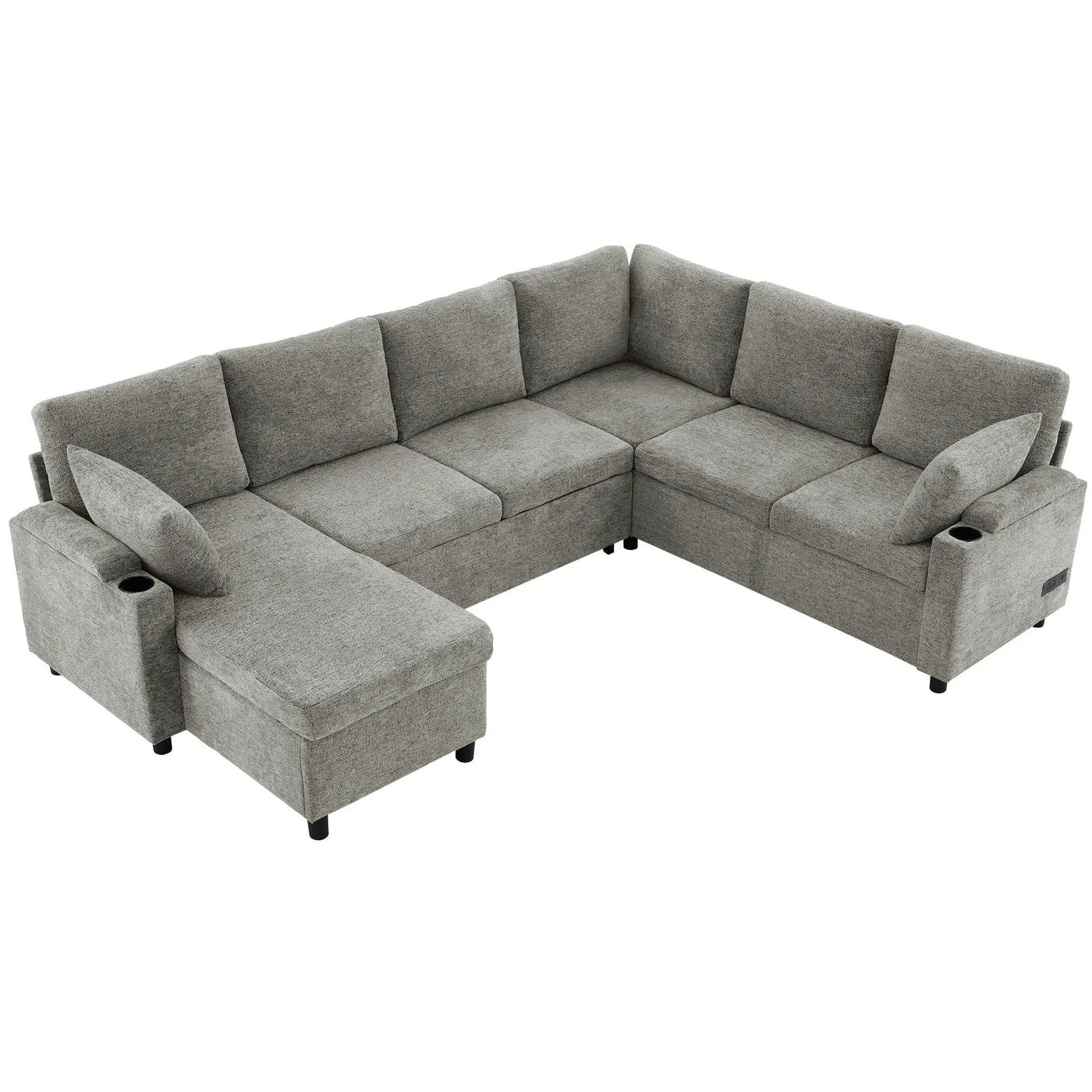 U-Shaped Sectional Sleeper Sofa With Ample Storage Space, 2 Cup Holders And Charging Ports For Living Room by Unique Piece Furniture