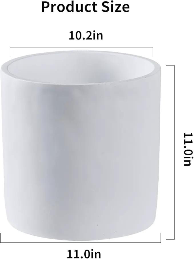 11 Inch Pot for Plants, Large Cement Planter with Drainage Hole, Mid-Century Modern Concrete Flower Pots for Home Decor, Office & Outdoor (White) by GreenHaven Gardens