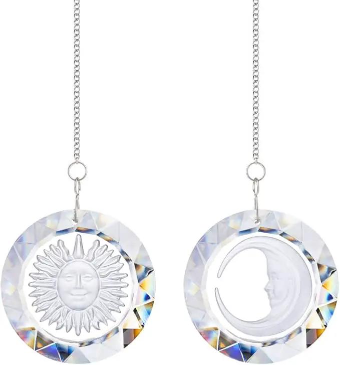 45mm Crystal Suncatcher Round Pendant Rainbow Maker for Home Car Decor (Moon and Sun) by GreenHaven Gardens