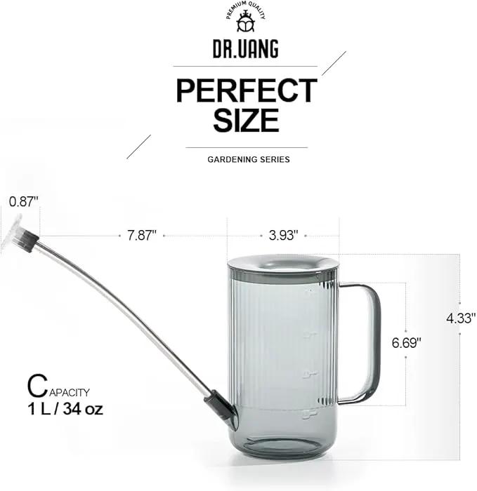 Small Watering Can Indoor Plants with Long Spout (1L, Gray) by GreenHaven Gardens