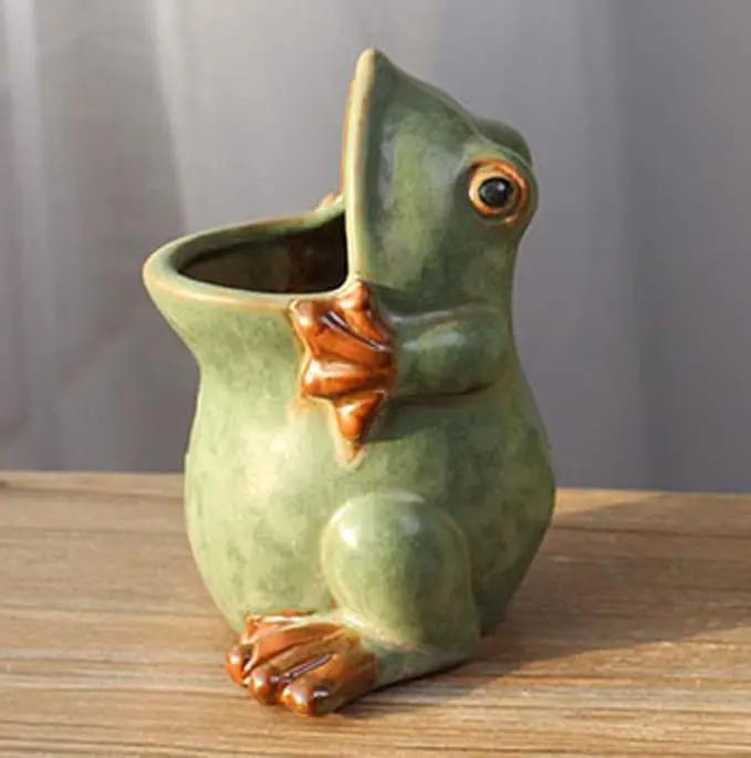 Ceramic Frog Shaped Plant Pot/Bonsai Pot/Flower Pot/Succulent Planter Multipurpose Pot by GreenHaven Gardens