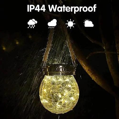 Solar Lantern Crackle Glass Ball, 4 Pack Garden Hanging Solar Lights Outdoor Waterproof Lanterns with 30 Warm White LED for Outdoor Decor Patio Yard Lawn Pathway by GreenHaven Gardens