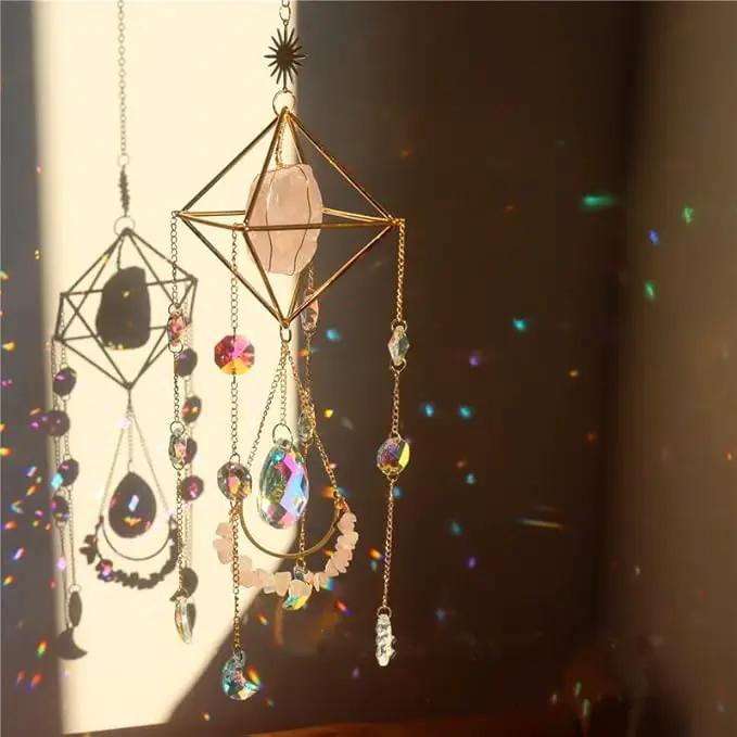 Crystal Suncatcher Rose Quartz, Spiritual, Sun Catcher Hanging for Windows, Rainbow Maker, Crystal Indoor Garden Home Decor, Natural Gemstone Boho Decor (Rose Quartz) by GreenHaven Gardens