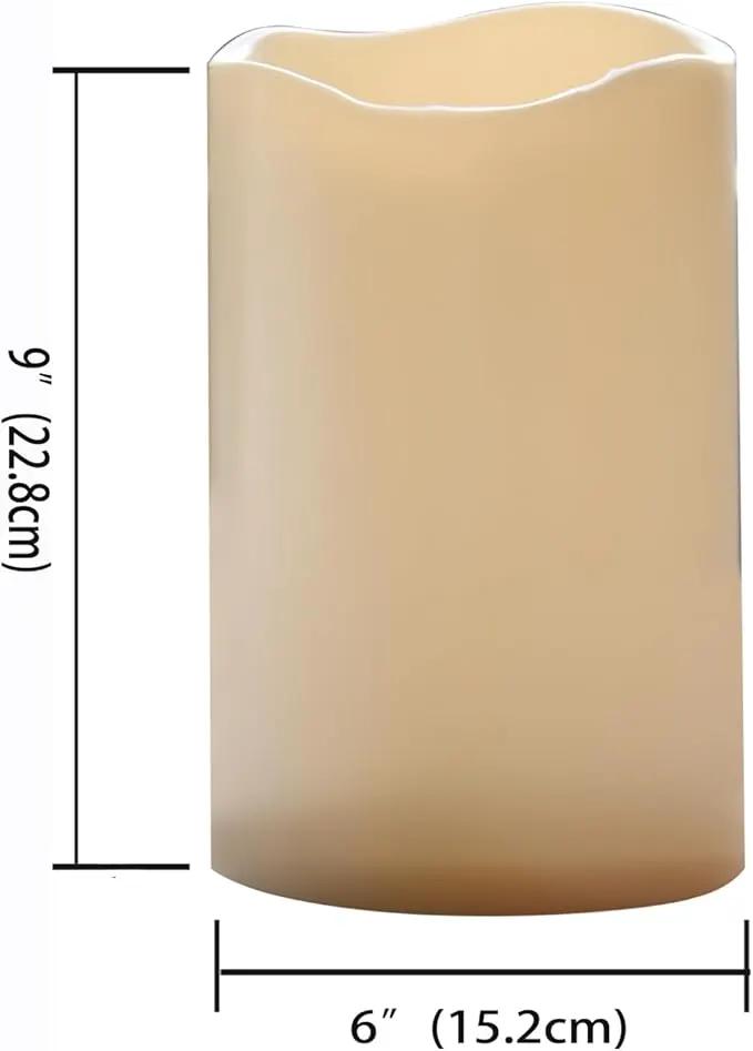 CANDLE CHOICE Extra Large Waterproof Outdoor Flameless Candle D6”xH9” Big Tall Battery Operated Pillar Candle with 6-hour Auto Timer Ivory Plastic Realistic Flickering LED Light for Garden Decorations by GreenHaven Gardens