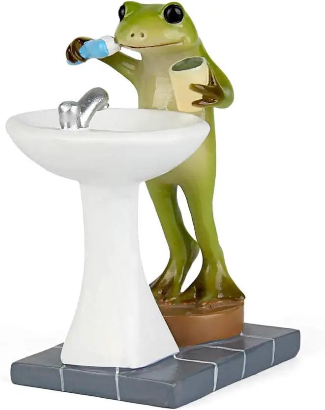 Tfro & Cile Frog Garden Statue Decor Miniature Animal Figurine Outdoor Fairy Brushing Teeth Sculpture for Bathroom - 3.3 Inch Height by GreenHaven Gardens