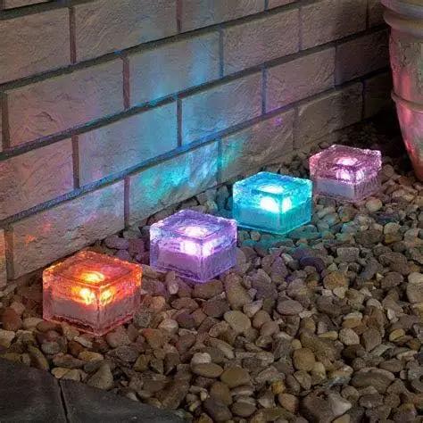 Solar Glass Brick Light - Crystal Brick Stone - Garden Solar Ice Cube Charming Glass Brick Lights Colour Change LED Garden Courtyard Pathway Patio Pool Outdoor Decoration Christmas(RGB 4PCS) by GreenHaven Gardens