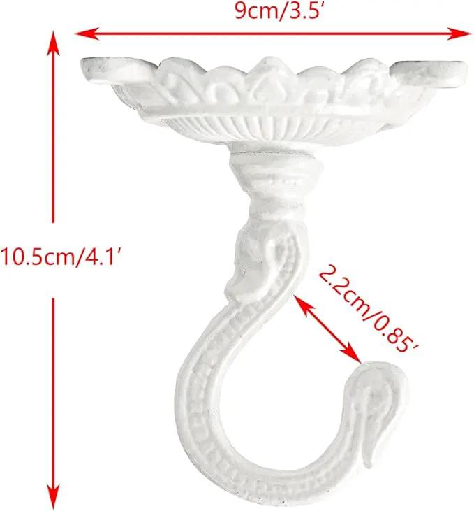 Sungmor Heavy Duty Ceiling Hooks - 3PC White Cast Iron Antique Decorative Hooks for Hanging Plants, Planters, Wind Chimes, Lanterns by GreenHaven Gardens