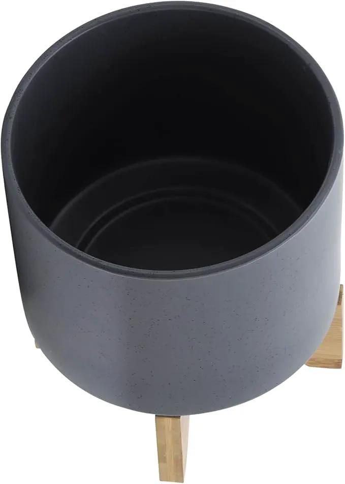 Sagebook Home 8" Ceramic Planter, Matte Gray Planter, Indoor/Outdoor Planter on Wooden Stand - Use for Succulent Pot, Plants, Flowers and More by GreenHaven Gardens