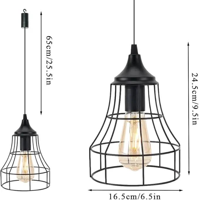JHY DESIGN Hanging Lamp Black Battery Powered Decorative Pendant Lamp Metal Cage Battery Lamp with 6 Hours Timer for Bar Bedroom Garden Parties Patio Indoor Outdoor Living Room(Geometry) by GreenHaven Gardens