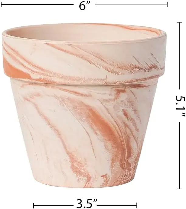 Random Mood Macchiato Terracotta Plant Pots – Handmade 6-Inch Clay Ceramic Flower Pots with Drainage Holes, Set of 3 – Ideal for Indoor & Outdoor Orchids by GreenHaven Gardens