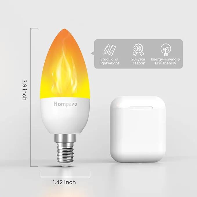Hompavo 【Upgraded】 LED Flame Light Bulbs, 3 Modes Flickering Light Bulbs, E12 Chandelier Base Candle Fire Light Bulb for Halloween, Christmas, Party, Porch, Indoor & Outdoor Home Decoration - 6 Pack by GreenHaven Gardens
