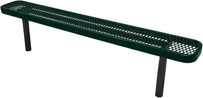 Heavy-Duty Outdoor Bench Thermoplastic Coated, Expanded Metal, Commercial-Grade Seating, Made in America (Inground Without Back, 6 Ft, Textured Dark Green) by GreenHaven Gardens
