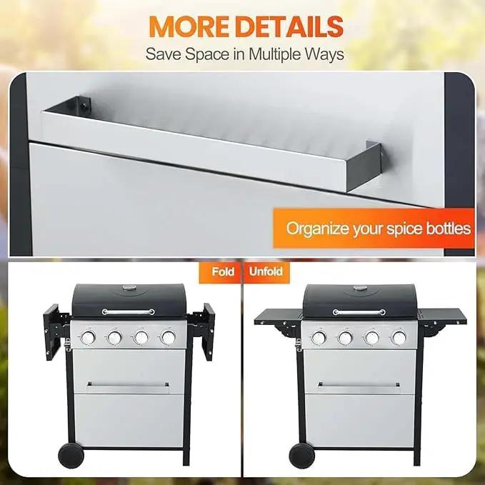 4-Burner Propane Gas Grill, 34,200 BTU Outdoor BBQ Grill with Stainless Steel Warming Rack & Enameled Cooking Grids – Foldable Side Tables, Built-in Thermometer, Hanging Basket – Heavy-Duty 6" Wheels by GreenHaven Gardens