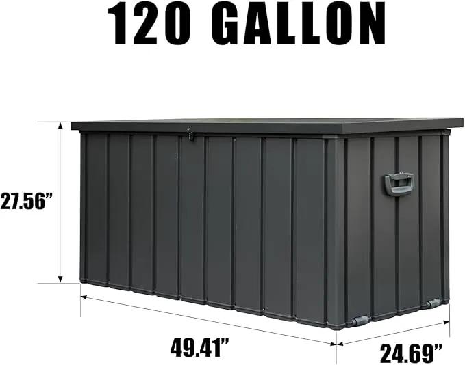 Domi Outdoor Storage Deck Box 120 Gallon, Waterproof Lockable Steel Outdoor Storage Container for Outside Cushions, Garden Tools and Pools Equipment, Gray by GreenHaven Gardens