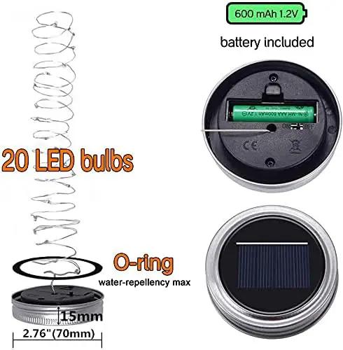 SunKite Solar Mason Jar Lights [Updated], 8 Pack 20 LED Waterproof Fairy Firefly Jar Lids String Lights with Hangers(NO Jars), Patio Yard Garden Wedding Decoration - Colorful by GreenHaven Gardens