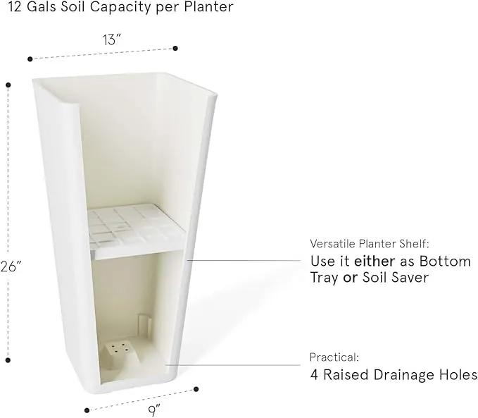 LA JOLIE MUSE 26 inch White Tall Planters for Outdoor Plants,Set of 2 Large Planters for Indoor Plants,V Shaped Tree Planters for Front Door, 26'' White With Tray by GreenHaven Gardens