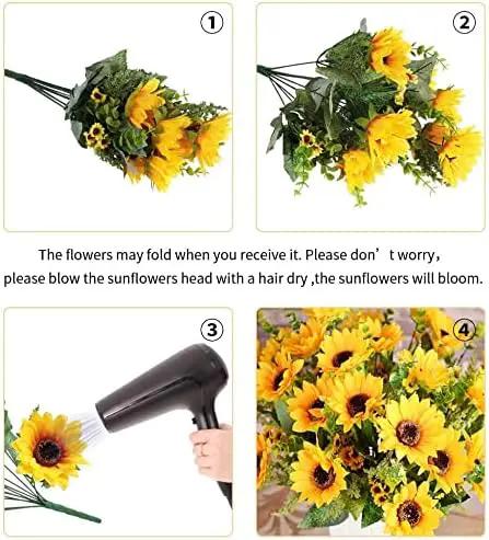 AmyHomie Artificial Sunflower Bouquets,2 Bunches Fake Flowers for Outdoors Baby Shower Home Wedding Fall Decor, Bride Holding Flowers,DIY Garden Craft Art Decor by GreenHaven Gardens