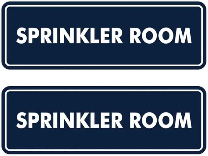 Signs ByLITA Standard Sprinkler Room Sign (Navy Blue/White) - Medium 2 Pack by GreenHaven Gardens