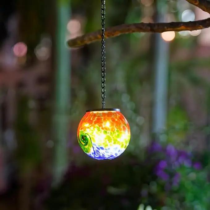 Hanging Solar Lanterns Outdoor Waterproof, Hanging Glass Solar Lantern with Hook, Gazing Ball Lantern Decor for Tree Yard Patio by GreenHaven Gardens