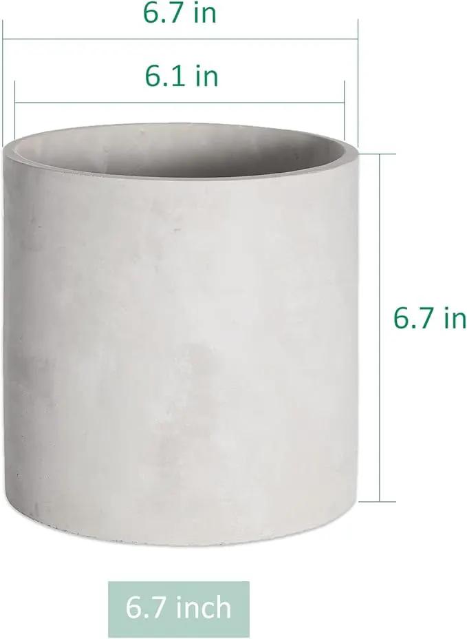 Plant Pots - 6.7 inch Cement Planters Indoor - Modern Grey Flower Pot with Drainage Hole - Home Office Decor by GreenHaven Gardens