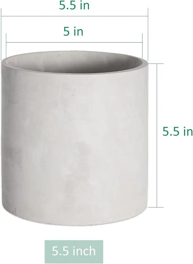 Plant Pots - 5.5 inch Cement Planters Indoor - Modern Grey Flower Pot with Drainage Hole - Home Office Decor by GreenHaven Gardens