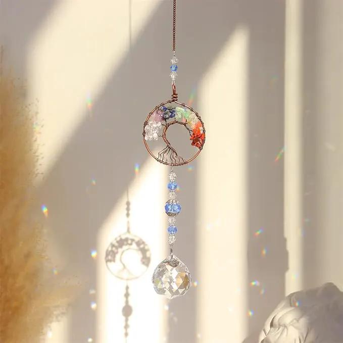 3pcs Crystal Suncatchers for Windows Hanging Tree of Life Sun Catchers Decor with Prisms for Home Indoor Outdoor Car Making Rainbows by GreenHaven Gardens