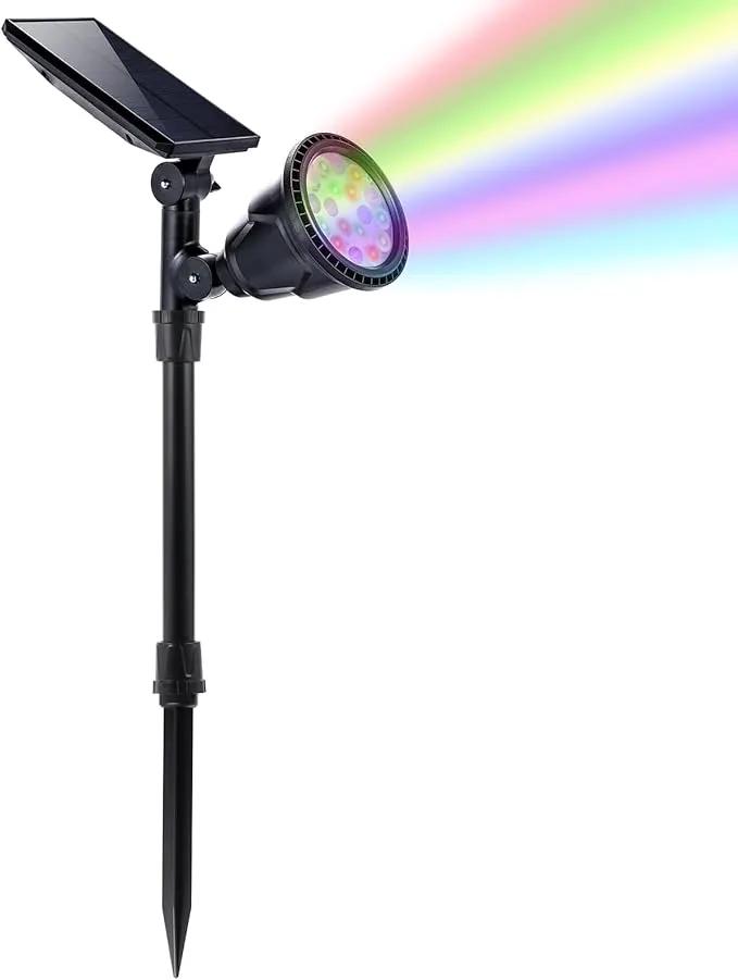 Solar Outdoor Spotlights - 18 LED, 600 Lumens, Waterproof, 7 Colors Adjustable for Year Round Patio, Garden, and Landscape Festive Lighting (1 Pack) by GreenHaven Gardens