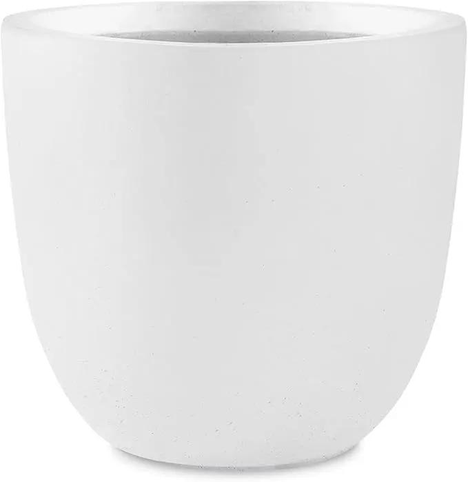 Kante 18 Inch Dia Round Concrete Planter, Indoor Outdoor Large Plant Pot with Drainage Hole and Rubber Plug for Home Patio Garden, Pure White by GreenHaven Gardens