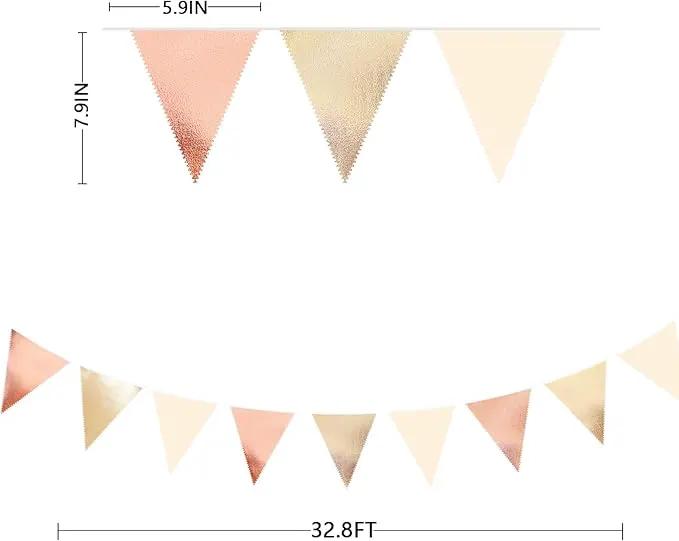 Rose Gold Champagne Gold Beige Party Decorations Metallic Fabric Triangle Flag Pennant Banner Garland Bunting for Engagement Bridal Shower Wedding Birthday Baby Shower Graduation Decoration Supplies by GreenHaven Gardens