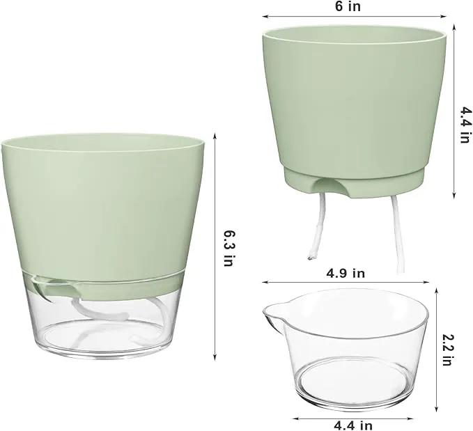 Hayder Plant Pots 6 inch Set of 6, Self Watering Flower Pots Indoor Outdoor, Self Watering Planters with Drainage Hole & Clear Saucer Reservoir by GreenHaven Gardens