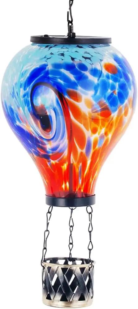 Starsoul Unique Hot Air Balloon Solar Lantern Glass Outdoor Hot Air Balloon Solar Flickering Flame Light Waterproof Hanging Solar Lantern with Big Basket for Garden Yard Patio Decor by GreenHaven Gardens