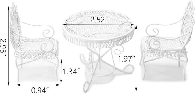 Dollhouse Miniature Bistro Table & Chairs Set Accessories Metal 1:12 Scale Miniatures White Coffee/Tea Furniture Fairy Garden Cute Rustic Elegant Decorations Ornaments (A) by GreenHaven Gardens