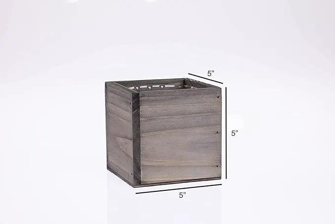Wooden Planter Box, Rustic Barn Wood with Plastic Liner l Garden Decor l Restaurant and Wedding Decorations l Wedding Bouquets, Table Centerpiece (5x5 Set of 4, Natural) by GreenHaven Gardens