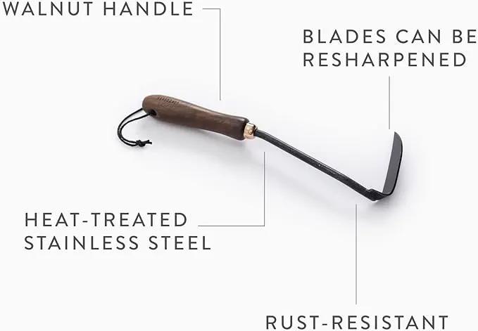 Barebones Japanese Weeding Hoe - Hoe Garden Tool - Durable Stainless Steel Hand Tool for Weeding and Digging (Walnut/Black) by GreenHaven Gardens