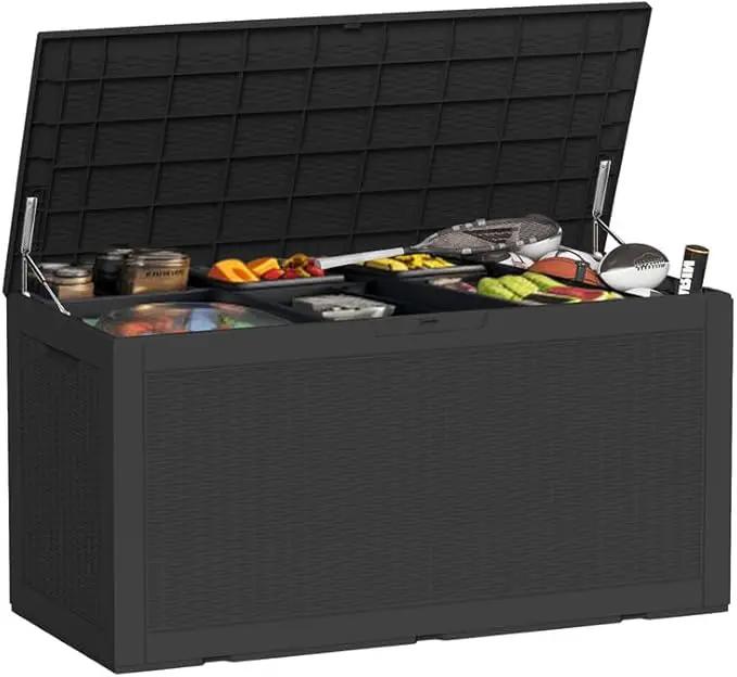 100 Gallon Outdoor Storage Box – Waterproof Deck Box for Garden, Patio & Backyard,Black by GreenHaven Gardens