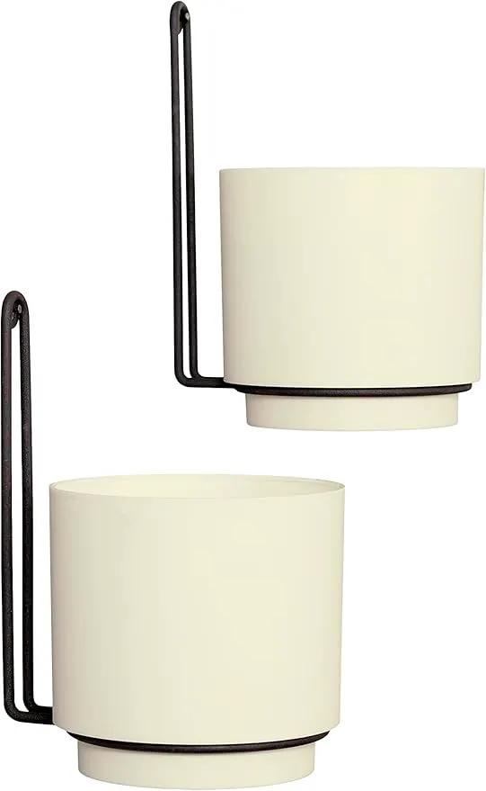 Wall Mounted Hanging Planter Vase & Geometric Wall Decor Polypropylene Container - Dia.5.91" - Sylinder Shape, White, Set of 2 by GreenHaven Gardens