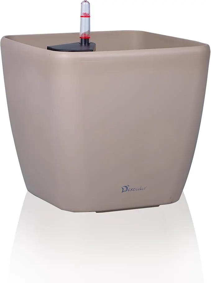 Dexceder 18x17 Self Watering Planter with Wheels Indoor Outdoor, Inner Mat Design, Thickened Large Floor Standing Flower Plant Pot with Water Level Indicator (Taupe Matte) by GreenHaven Gardens