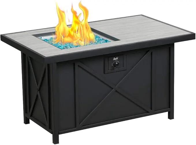 BALI OUTDOORS 42 inch 50,000 BTU Rectangular Propane Gas Fire Pit Table with Fire Glass and Table Lid, Fire Pits Outdoor for Garden, Patio, Backyard by GreenHaven Gardens
