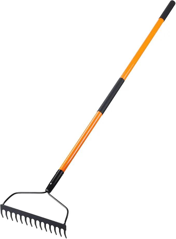 Garden Rake for Gardening, Heavy Duty Garden Rake for Lawns, 14 Tines Bow Rake with Fiberglass Handle, 58 Inches by GreenHaven Gardens
