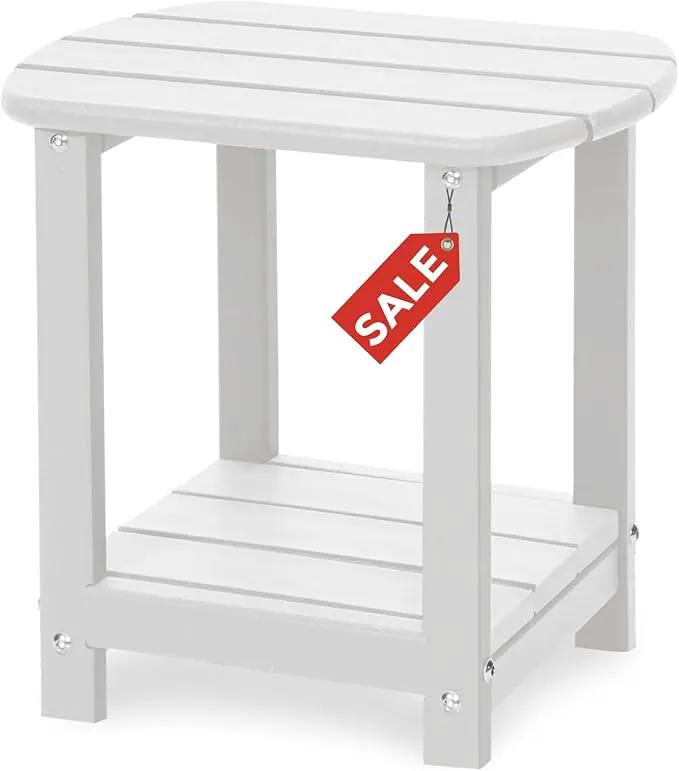Adirondack Square Outdoor Side Table,2-Tier Storage Patio Side Table, HDPE End Tables for Backyard Pool Porch Garden Lawn(White) by GreenHaven Gardens