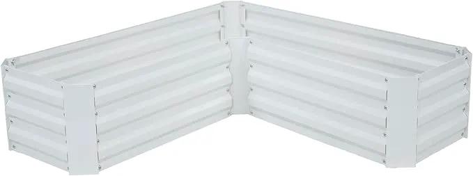 Sunnydaze Galvanized Raised Garden Bed - Metal Raised Bed for Gardening - Outdoor Planter Box for Flowers, Plants, and Vegetables - Ivory White - 12” H L-Shaped by GreenHaven Gardens