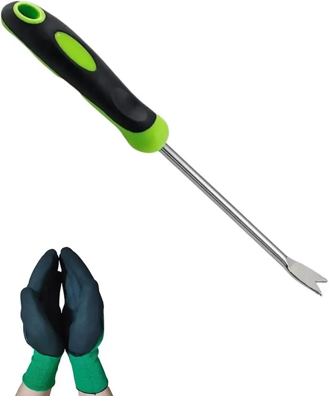 Weed Puller Tool, Gardening Hand Weeder Tool, Stainless Steel Dandelion Weeder Tool, Includes Gardening Gloves, for Yard and Garden by GreenHaven Gardens