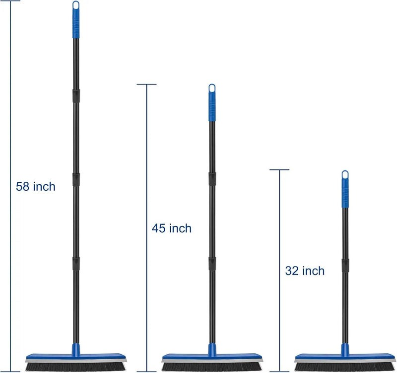 16 Inch Push Broom Outdoor 2 in 1 with Rubber Squeegee and Stiff Bristle Deck Brush 58" Long Handle for Deck Patio Garage Warehouse Driveway Concrete Floor Cleaning Scrubbing(Blue) by GreenHaven Gardens