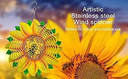 Sunflower Wind Spinner Metal Garden Decor Outdoor 3D Stainless Steel Sculptures Kinetic Hanging Whirligigs Yard Art Decorations Backyard Indoor Patio Lawn Ornaments Clearance Sun Catcher Windmill by GreenHaven Gardens