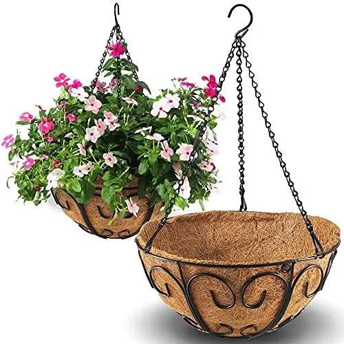 2 Pack Metal Hanging Planter Basket with Coco Coir Liner Chain Round Wire Plant Holder Flower Pots Hanger Garden Decoration Porch Decor Watering Hanging Baskets Indoor Outdoor (BUTTERFLY SHAPE) by GreenHaven Gardens