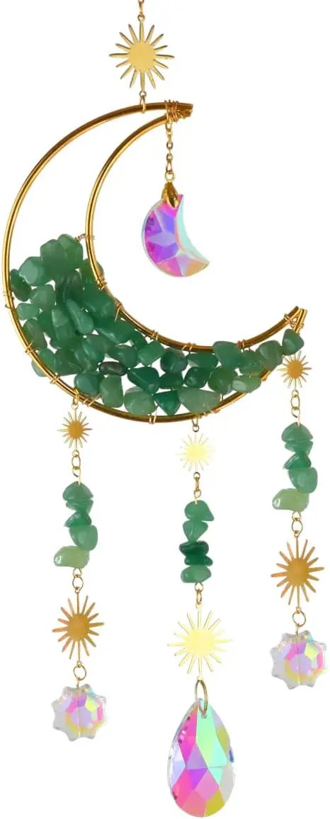 Crystal Suncatcher Hanging Moon Sun Light Catcher with Glass Prisms for Window Natural Green Quartz Decor Home Indoor Making Rainbows by GreenHaven Gardens