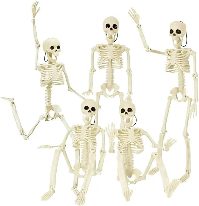 DINESIL 5 Packs Posable Halloween Skeleton, Full Body Halloween Skeleton with Movable Joints, 16" Hanging Spooky Skeletons for Halloween Haunted House Party Home Props Decorations by GreenHaven Gardens
