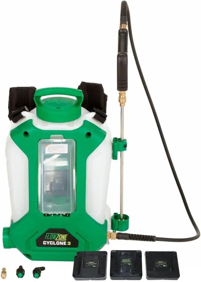FlowZone Cyclone 3 Battery Powered Backpack Sprayer - Variable-Pressure 5-Position Electric Sprayer Compatible with FlowZone, De-Walt, Milwaukee, Makita, & Bosch Batteries (Battery Not Included) by GreenHaven Gardens